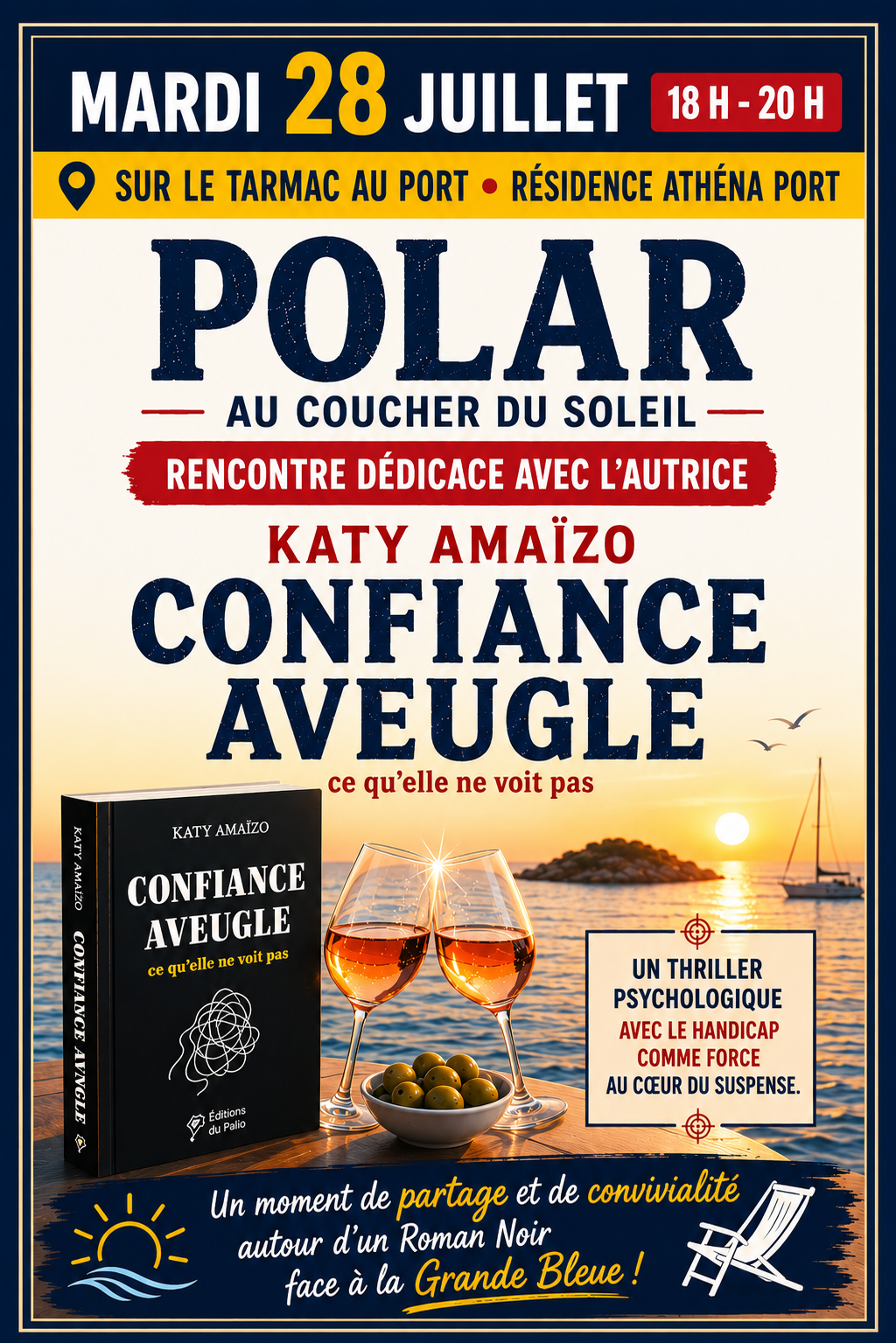 Affiche Polar au coucher du soleil, rencontre-dédicace du mardi 28 juillet à Bandol