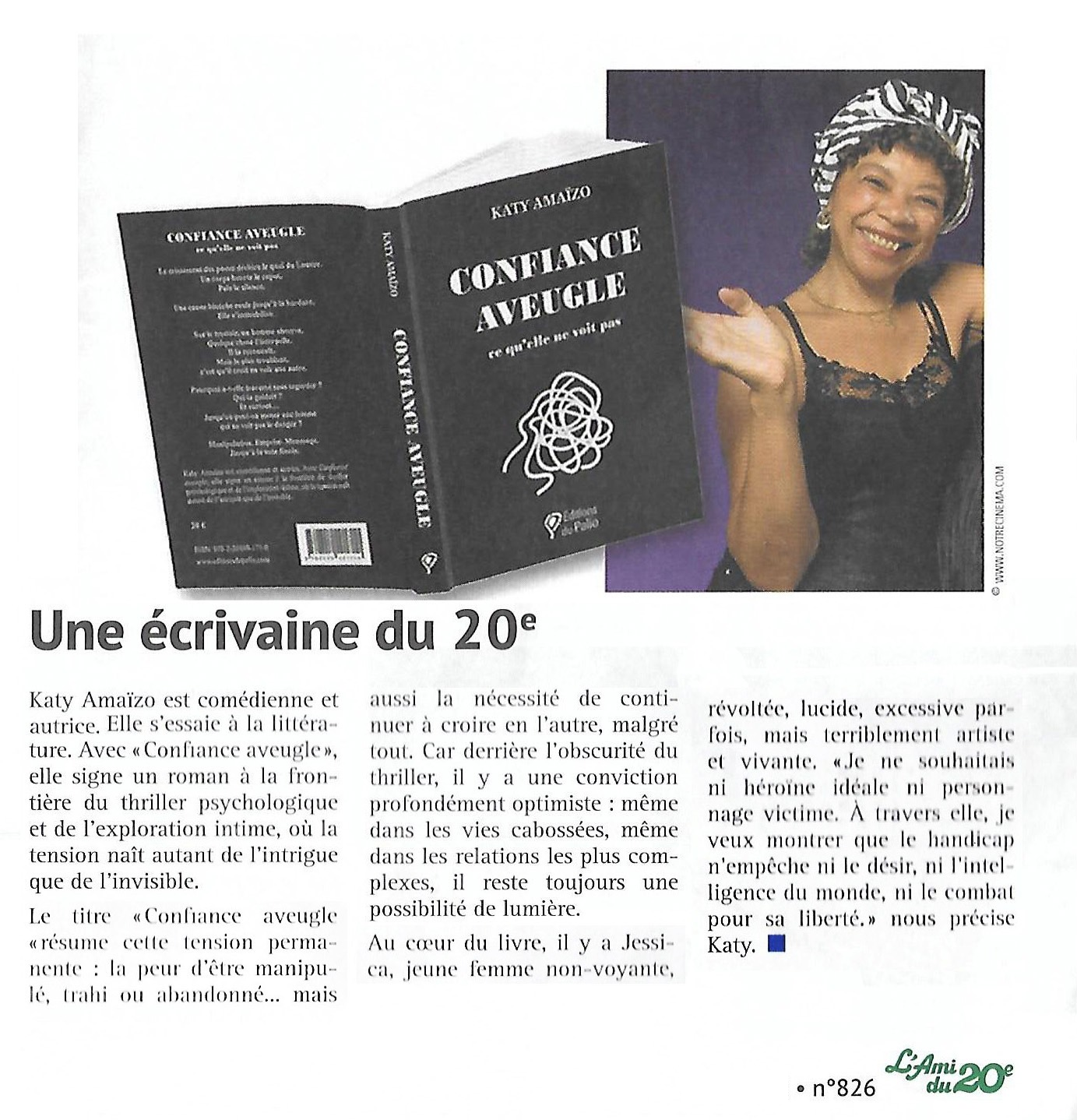 Article Une écrivaine du 20e, L’Ami du 20e, numéro 826